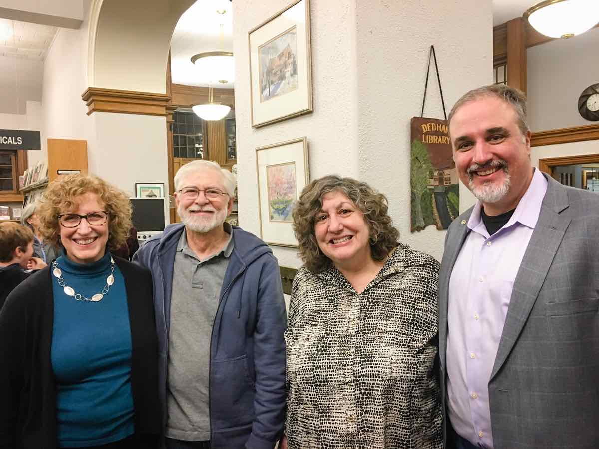 Dedham Portrait Project winners: Gretje Ferguson, Ralph Mercer, juror Paula Tognarelli and Matt McKee