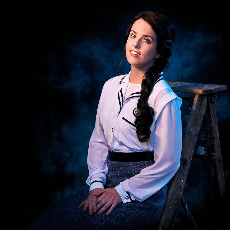 Cara Guappone as Emily Webb inNicole Frattaroli as Mrs. Gibbs in Footlight Club's production of Our Town